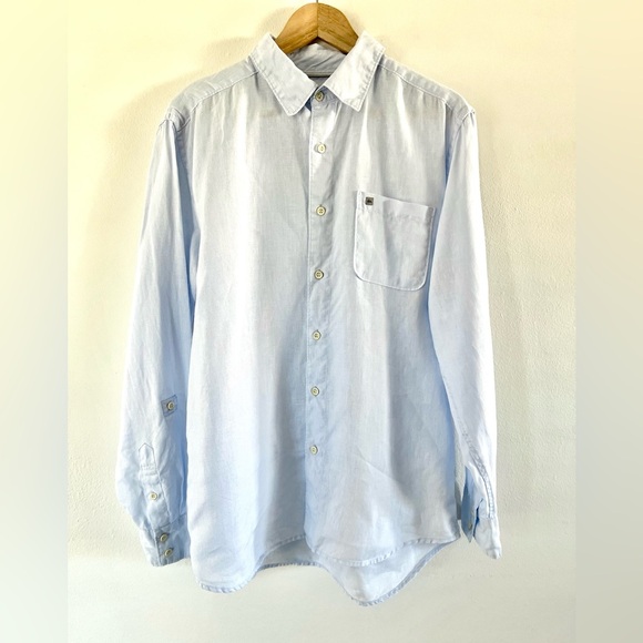 Quicksilver Light Blue Casual Button-Up 100% Linen Collared Shirt Size Medium - Picture 1 of 10